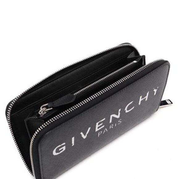 Givenchy Iconic "Givenchy Paris" Logo Print Zip Black Wallet NWT - Picture 6 of 16